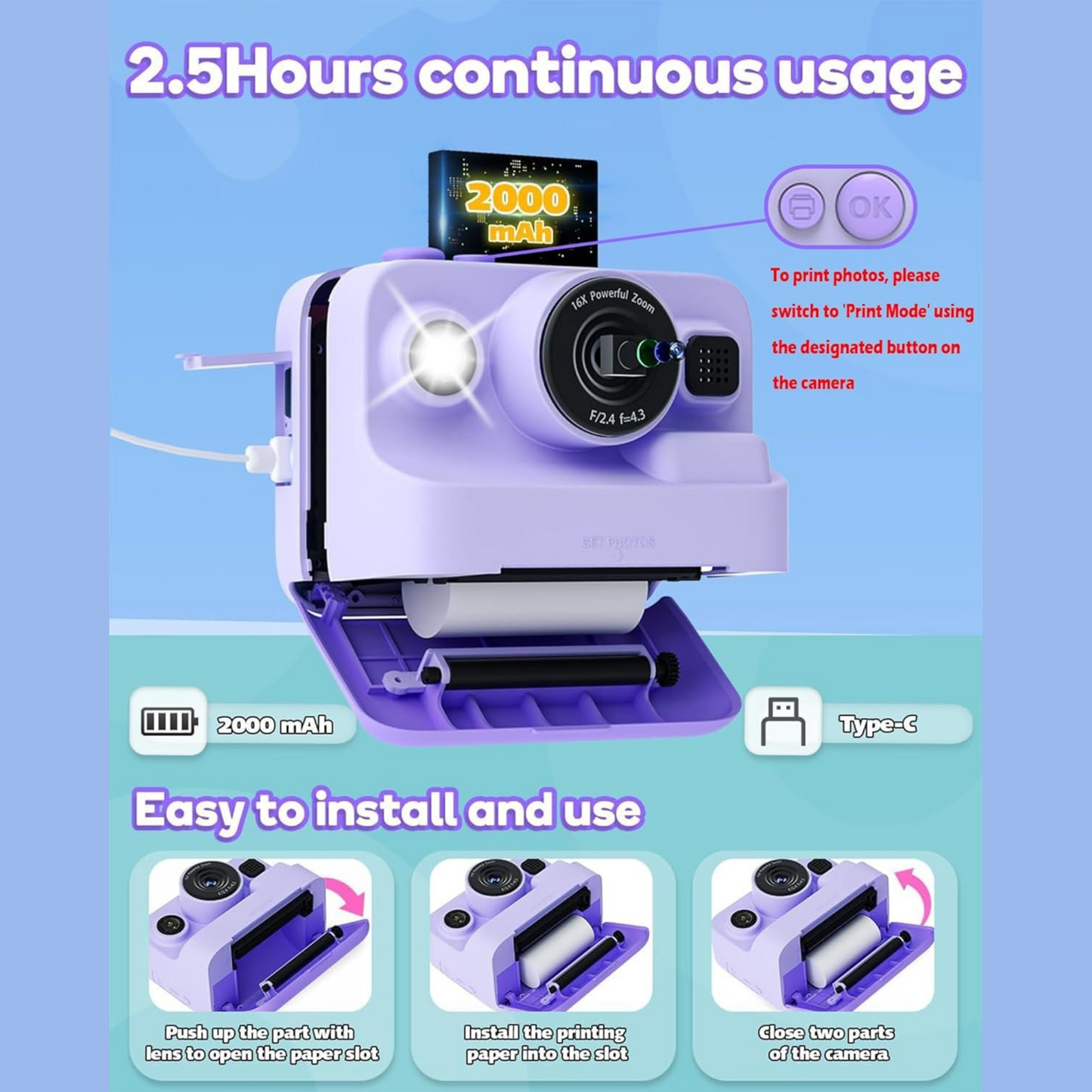 Kids 1080P Instant Print Camera